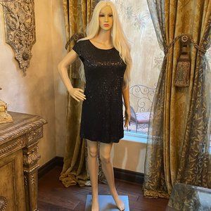 Black Sequin Shift Dress by LC